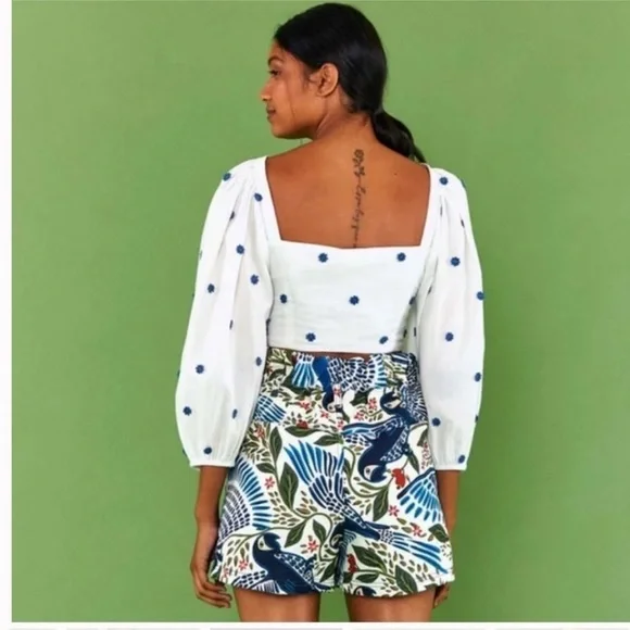 Farm Rio Blue Flowers Long Sleeve Crop Top size Medium - Picture 4 of 12